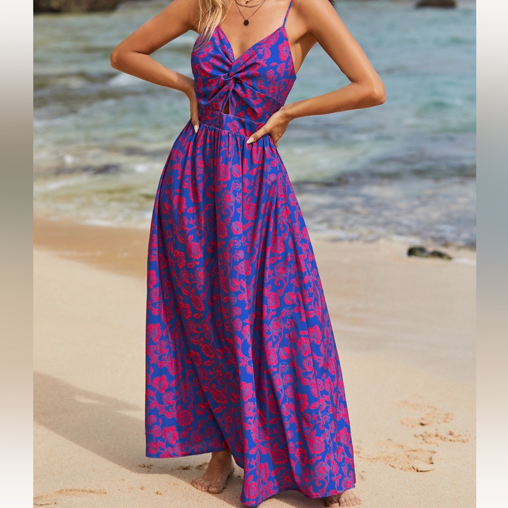 NWT Floral print v neck maxi dress knotted back SIZE small CUPSHE